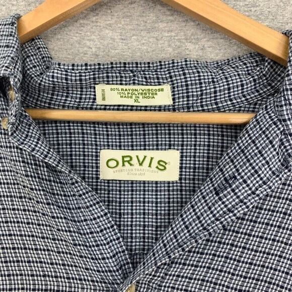 Orvis Shirt Mens Extra Large Blue Button Up Plaid Long Sleeve Outdoor Collared - Picture 2 of 9